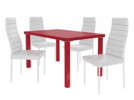 Jídelní set Moderno 1+4 židlí - červená/bílá
