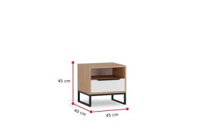 Noční stolek LANDRO - Dub Hickora / Bílá mat - 45cm GIBMEBLE