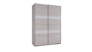 Posuvná šatní skříň DENVER - Dub Bílý / Bílý lesk - 150cm | Bez osvětlení, Se zrcadlem, S LED osvětlením, S osvětlením + zrcadlo