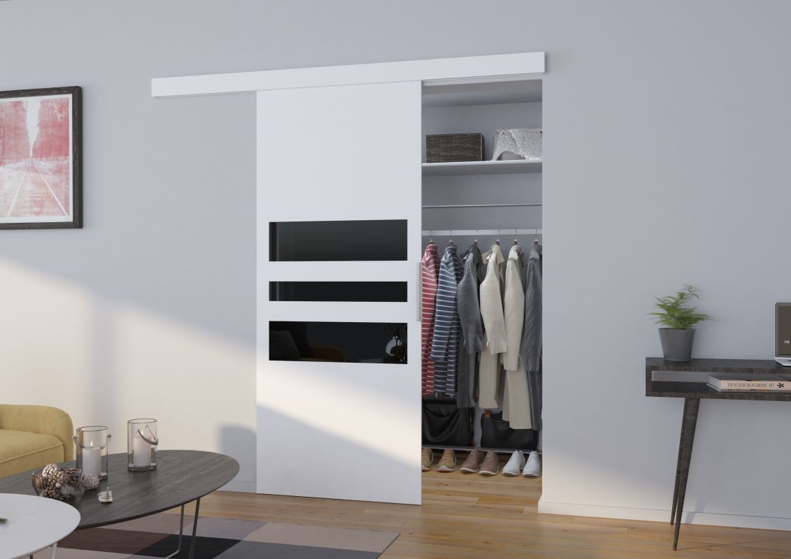 Interiérové posuvné dveře ALENA - Bílá / Černé sklo - 100cm ADRK