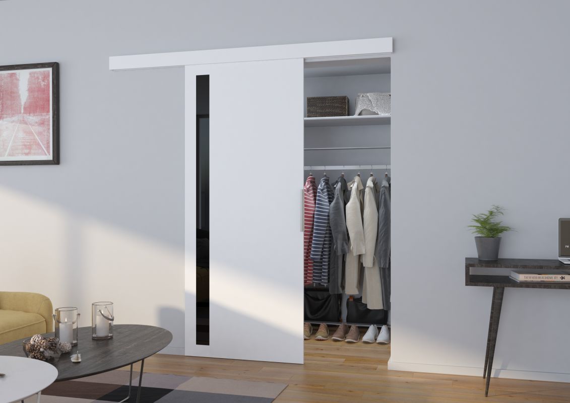 Interiérové posuvné dveře LIRA - Bílá / Černé sklo - 90cm ADRK