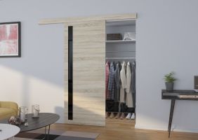 Interiérové posuvné dveře  LIRA - Dub Sonoma / Černé sklo - 90cm