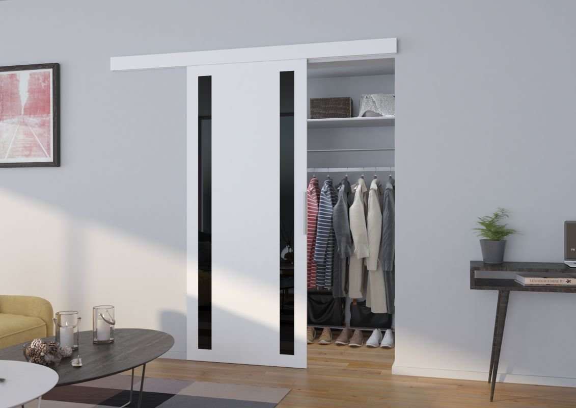 Interiérové posuvné dveře TAMARA - Bílá / Černé sklo - 80cm ADRK