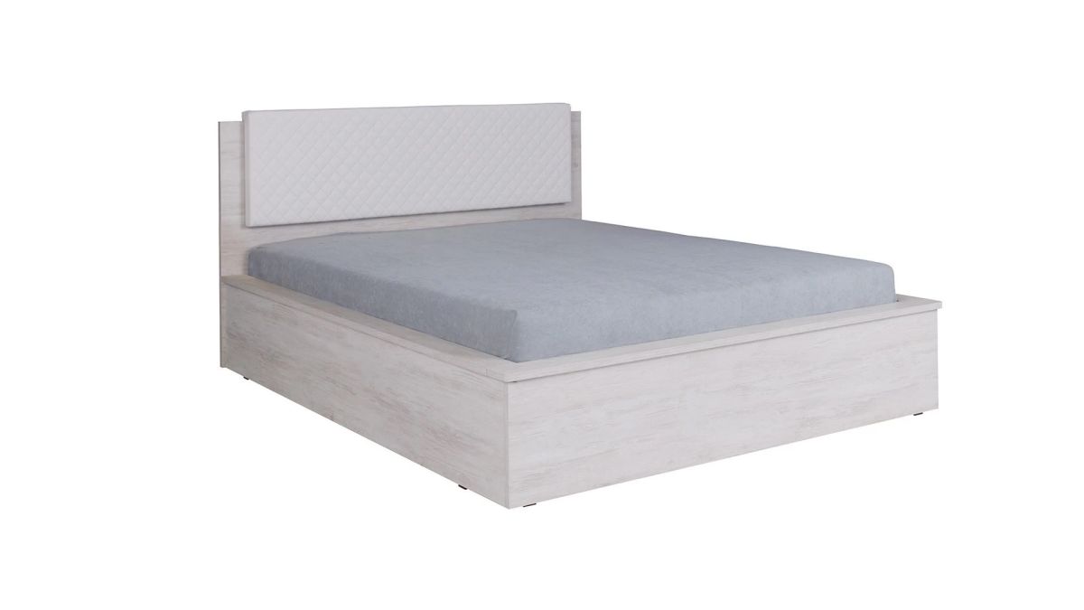 GIBMEBLE Čalouněná postel DENVER - Dub Bílý / Bílé šití - 160x200cm Bez osvětlení
