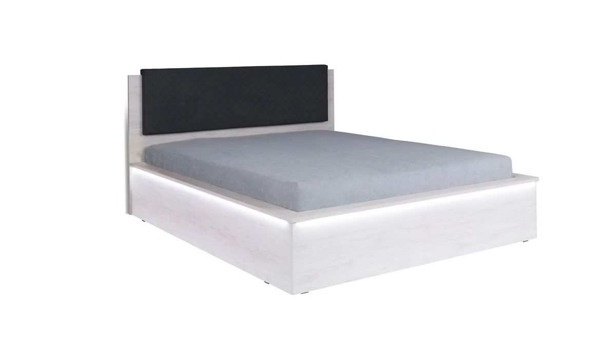 GIBMEBLE Čalouněná postel DENVER - Dub Bílý / Grafit šití - 160x200cm LED osvětlení