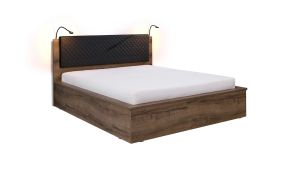 Čalouněná postel DENVER - Dub Monester / Grafit šití - 160x200cm - LED osvětlení GIBMEBLE