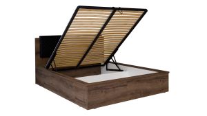 Čalouněná postel DENVER - Dub Monester / Grafit šití - 160x200cm - LED osvětlení + 2x lampička GIBMEBLE