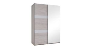 Posuvná šatní skříň DENVER - Dub Bílý / Bílý lesk - 150cm - S osvětlením + zrcadlo GIBMEBLE