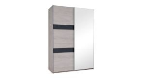 Posuvná šatní skříň DENVER - Dub Bílý / Černý lesk - 150cm - LED osvětlení + zrcadlo GIBMEBLE