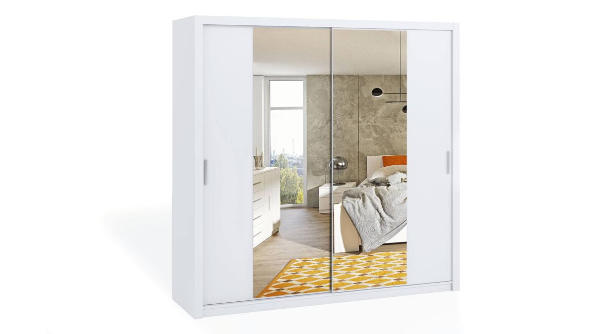 Posuvná šatní skříň BONO - Bílá - 220cm - Se zrcadlem GIBMEBLE