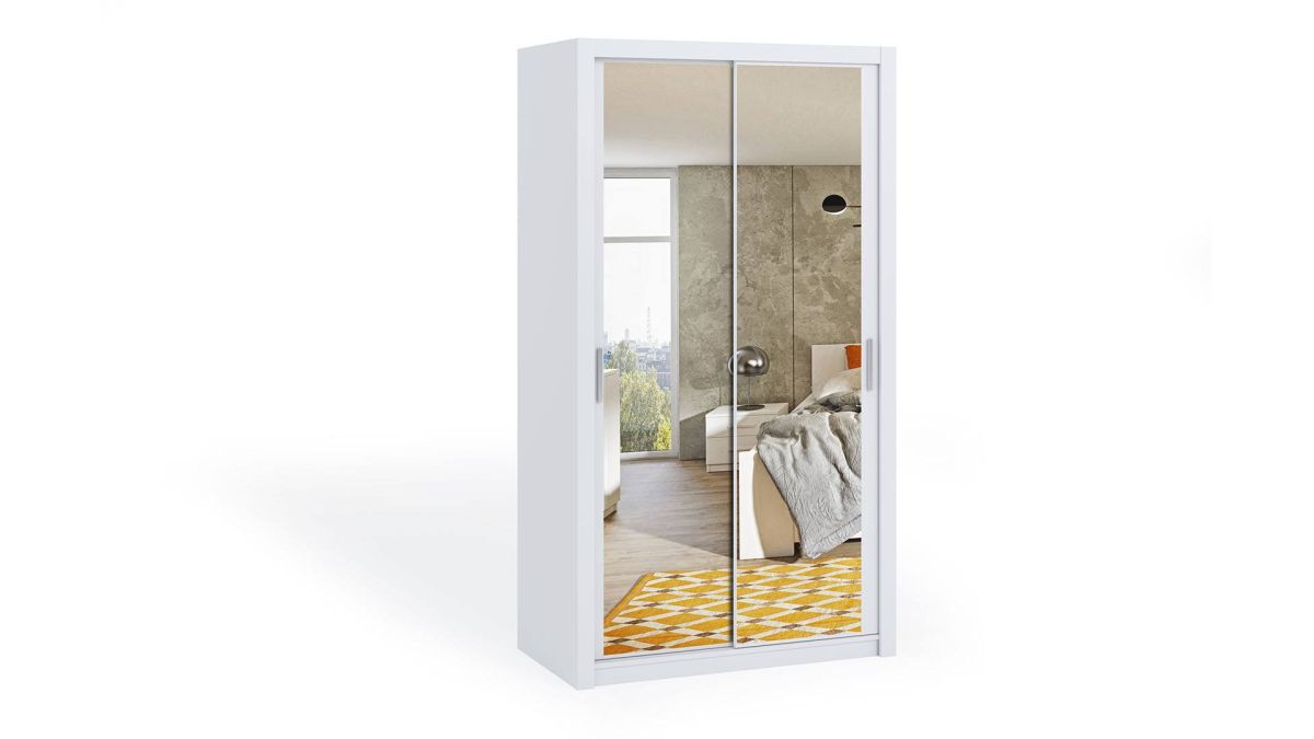 Posuvná šatní skříň BONO - Bílá - 120cm - Se zrcadlem GIBMEBLE