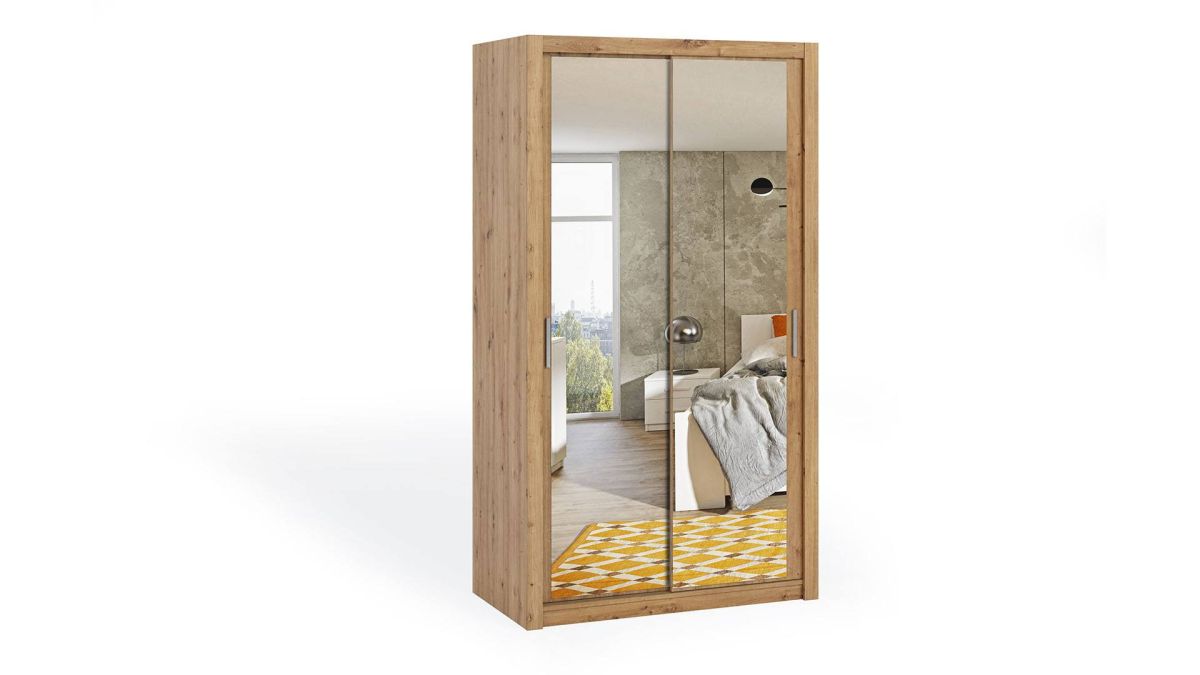 GIBMEBLE Posuvná šatní skříň BONO - Dub Artisan - 120cm Se zrcadlem