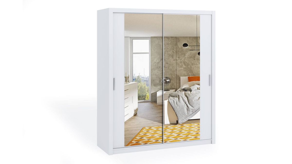 Posuvná šatní skříň BONO - Bílá - 180cm - Se zrcadlem GIBMEBLE
