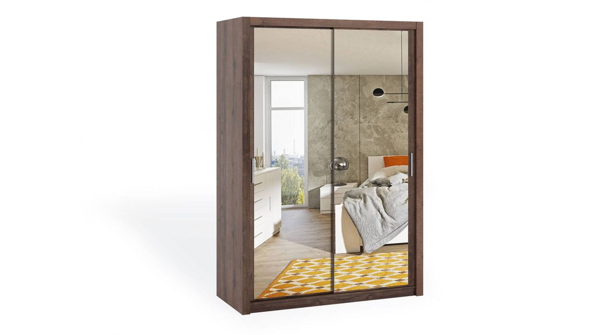 GIBMEBLE Posuvná šatní skříň BONO - Dub Monaster - 150cm Se zrcadlem