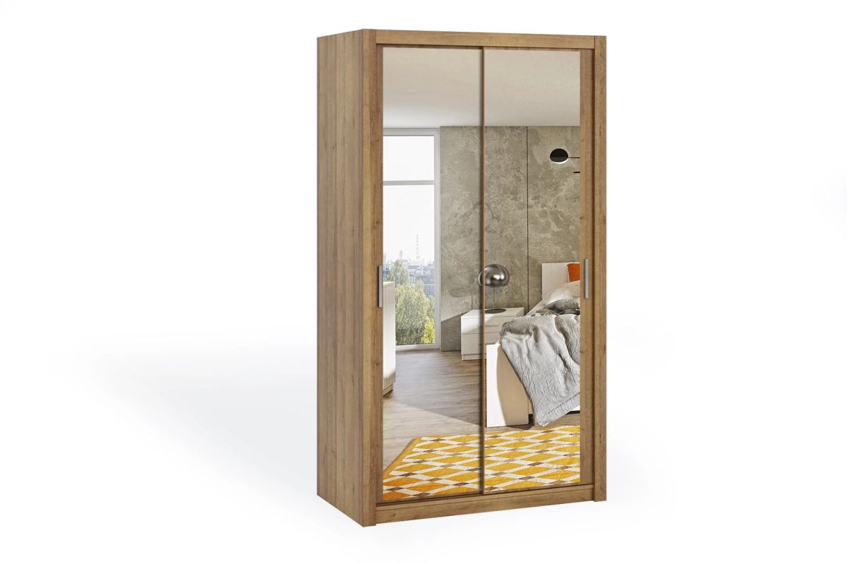 Posuvná šatní skříň BONO - Dub Zlatý - 120cm - Se zrcadlem GIBMEBLE
