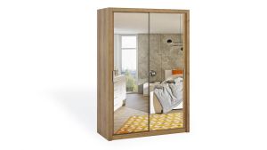 Posuvná šatní skříň BONO - Dub Zlatý - 150cm | Se zrcadlem, Bez zrcadla