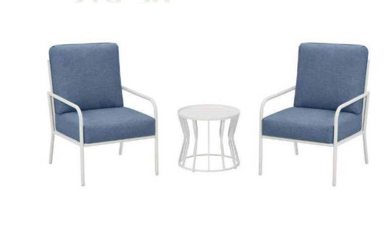 NINGBO Kovový set 2 křesel + malý stolek - Modrá / Bílá
