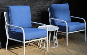 Kovový set 2 křesel + malý stolek - Modrá / Bílá NINGBO